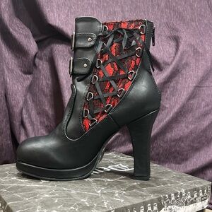 Stylish Black and Red Women's Heeled Boots